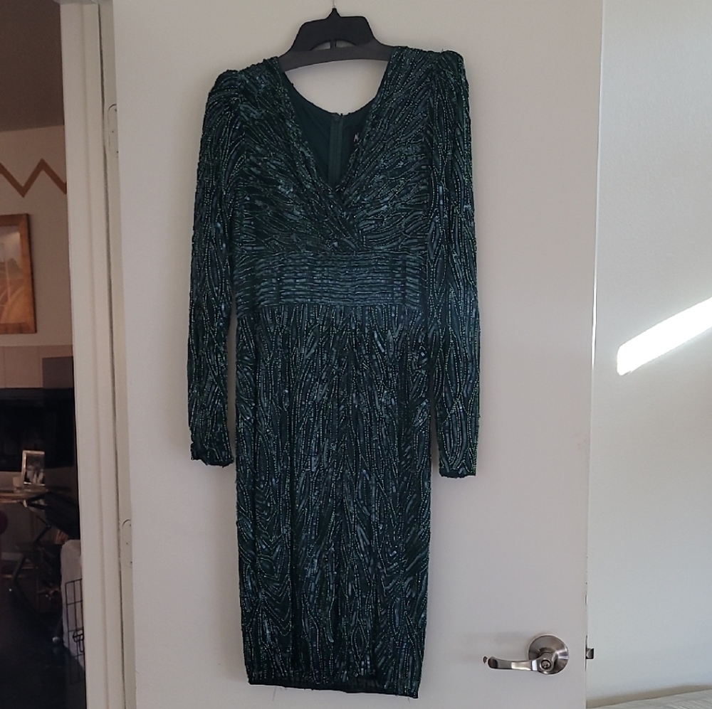 Mac Duggal Emerald Long Sleeve Dress